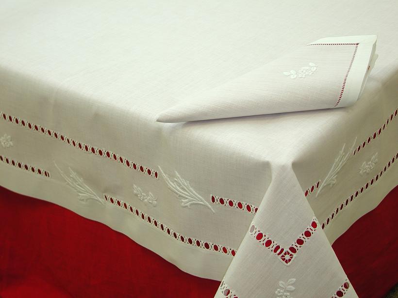 TS-01-Foglie, Tablecloth (Hand Embroidered)
