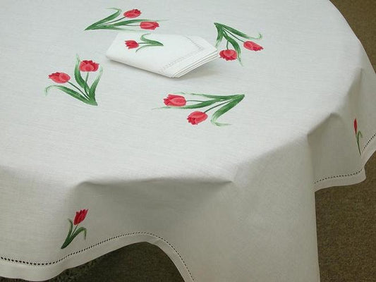TS-99-Tulips(2), Tablecloth (Hand Embroidered)